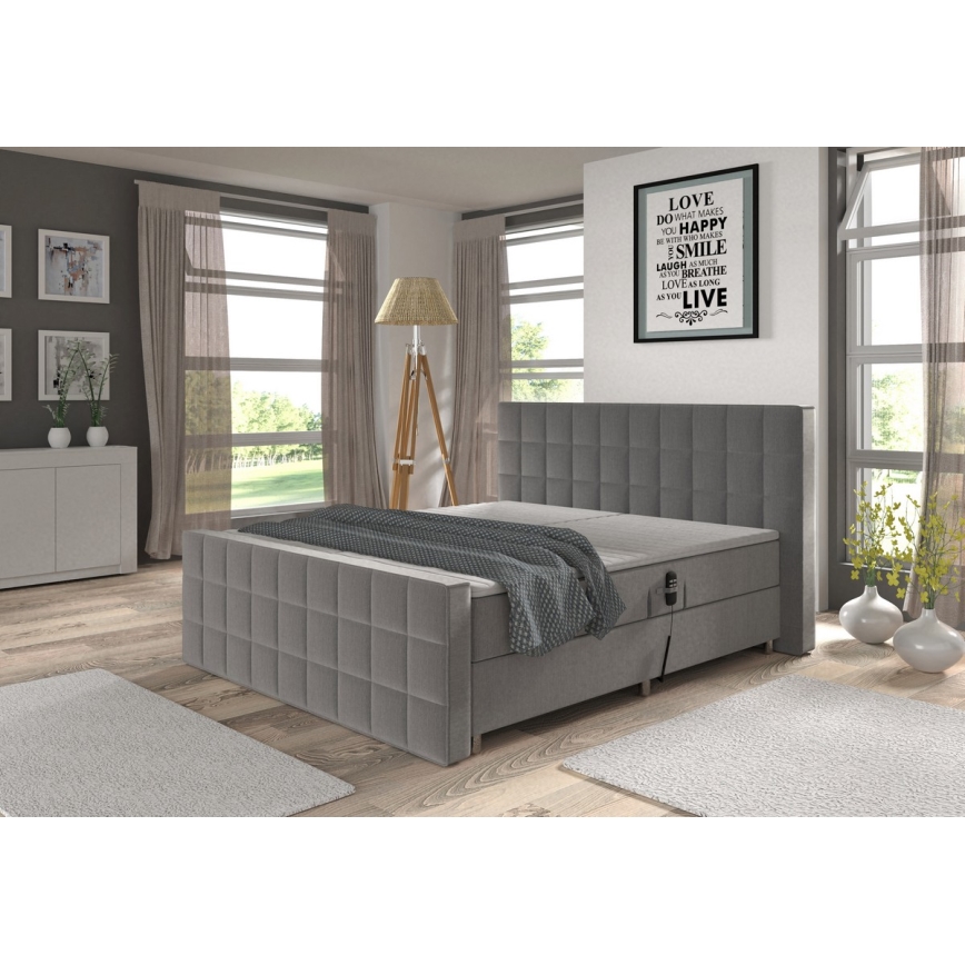 Lit rembourré réglable électriquement avec matelas et surmatelas HELEN 180 x 200 cm gris