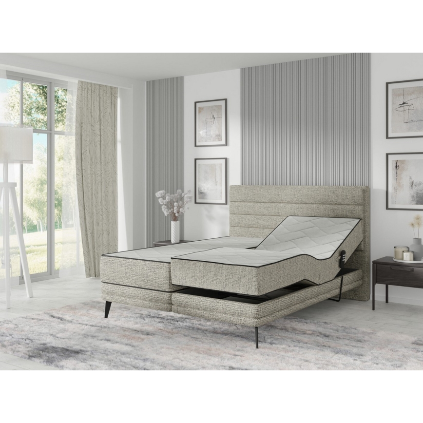 Lit tapissé électrique réglable MILA 180x200 cm gris avec matelas