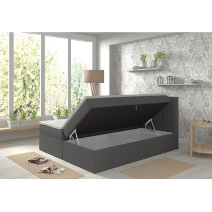 Lit rembourré EMBER 180x200 cm, anthracite, avec matelas, surmatelas et coffre de rangement