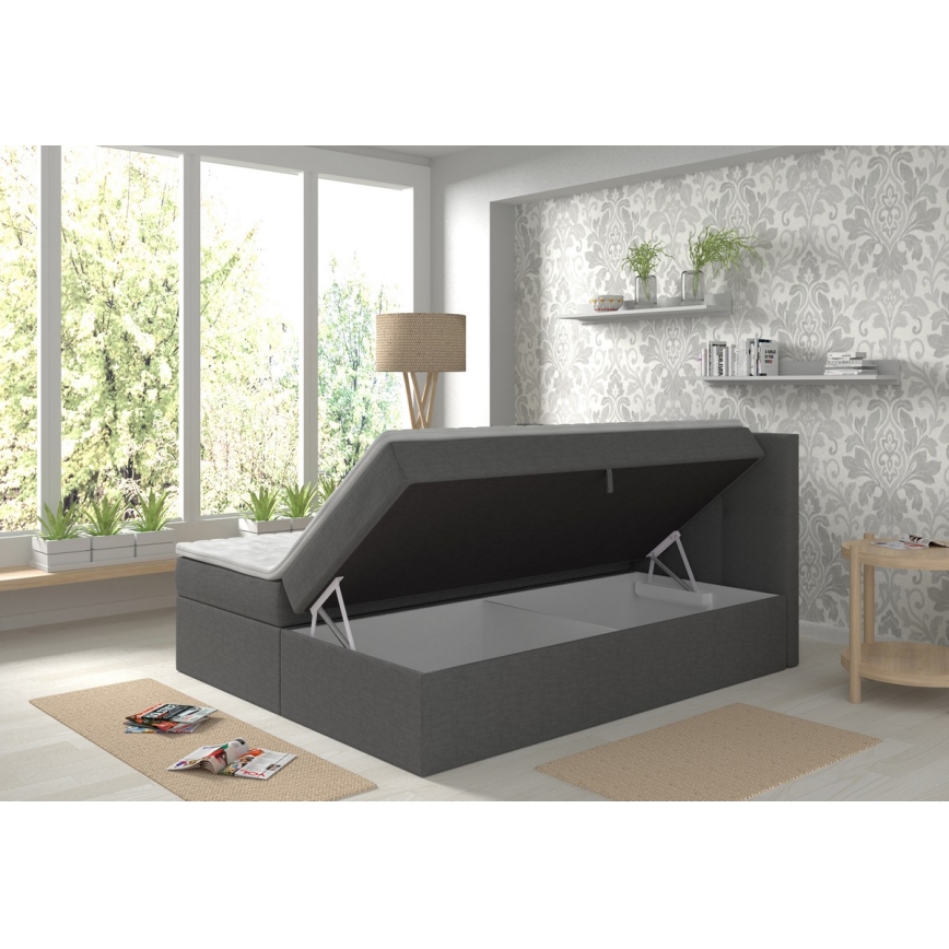 Lit rembourré EMBER 180x200 cm, anthracite, avec matelas, surmatelas et coffre de rangement