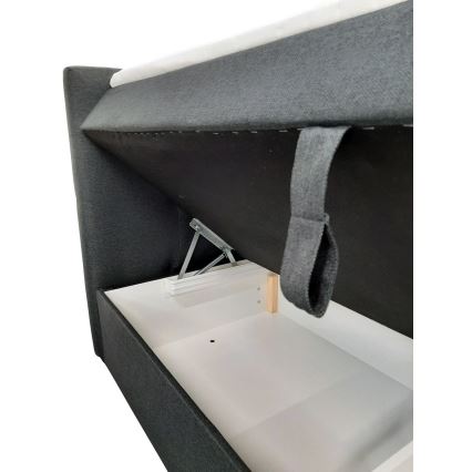 Lit rembourré EMBER 180x200 cm, anthracite, avec matelas, surmatelas et coffre de rangement