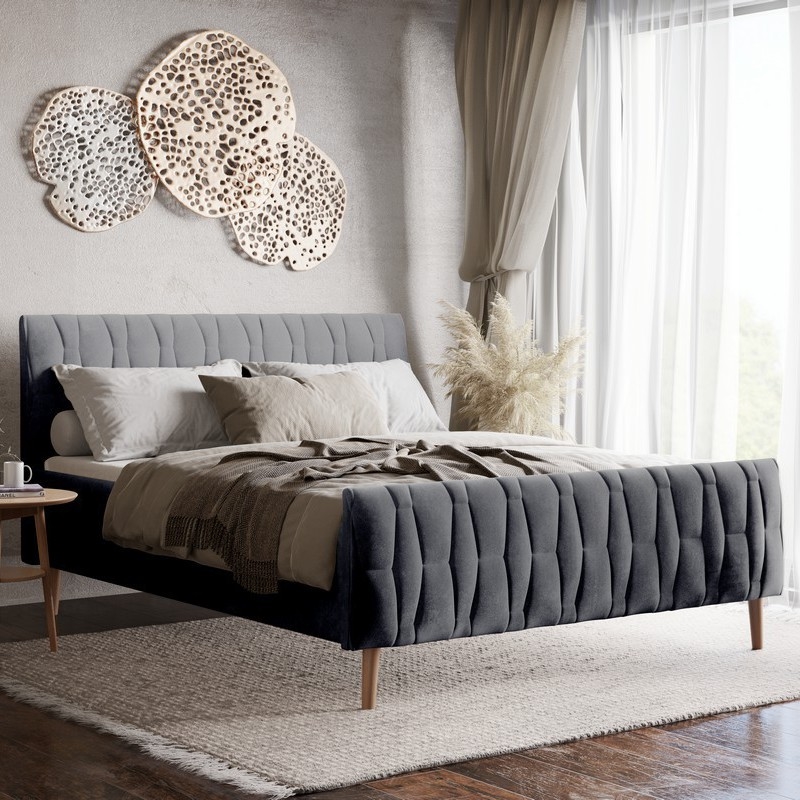 Lit tapissé FLORA 180 x 200 cm sans matelas, gris
