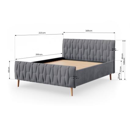 Lit tapissé FLORA 180 x 200 cm sans matelas, gris