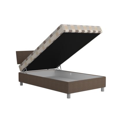 Lit tapissé GEORGE 120 x 200 cm avec coffre de rangement et matelas, marron