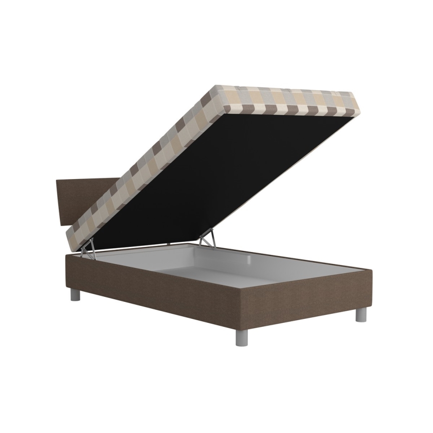 Lit tapissé GEORGE 120 x 200 cm avec coffre de rangement et matelas, marron