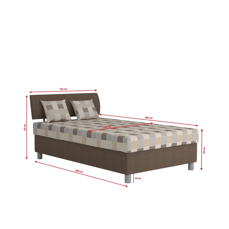 Lit tapissé GEORGE 120 x 200 cm avec coffre de rangement et matelas, marron