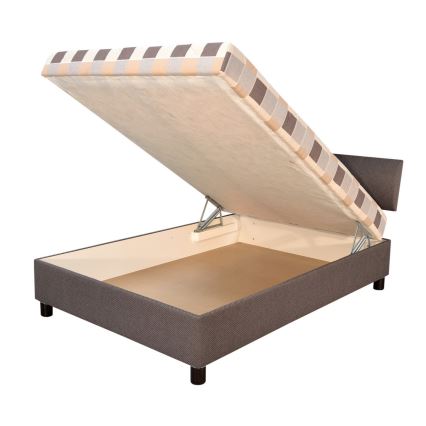 Lit tapissé GEORGE 140x200 cm avec coffre de rangement et matelas, marron