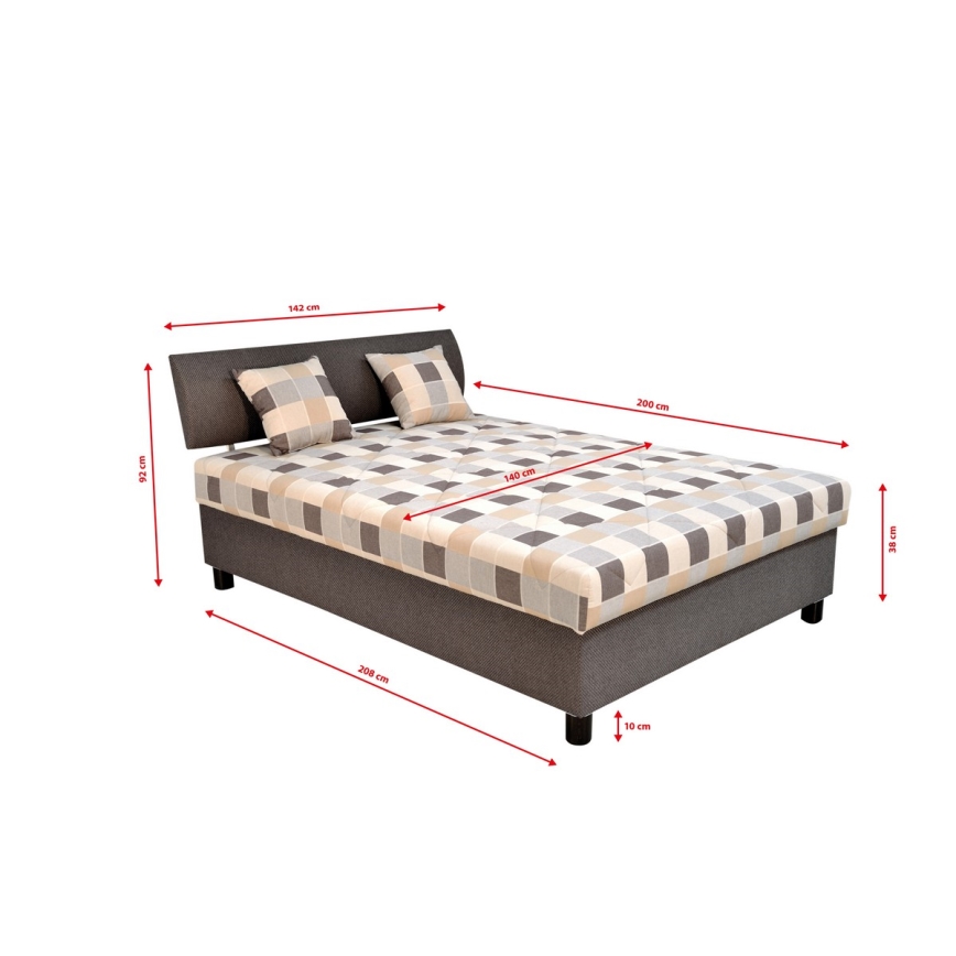 Lit tapissé GEORGE 140x200 cm avec coffre de rangement et matelas, marron