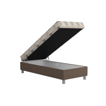 Lit tapissé GEORGE 90x200 cm avec rangement intégré et matelas, marron