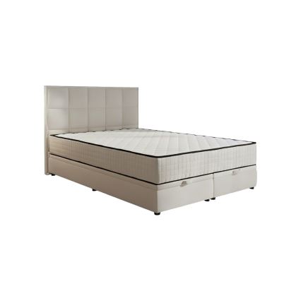 Lit tapissé GRACE 180x200 cm avec matelas et coffre de rangement, beige