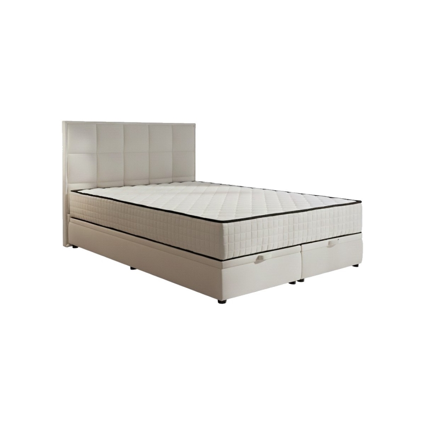 Lit tapissé GRACE 180x200 cm avec matelas et coffre de rangement, beige