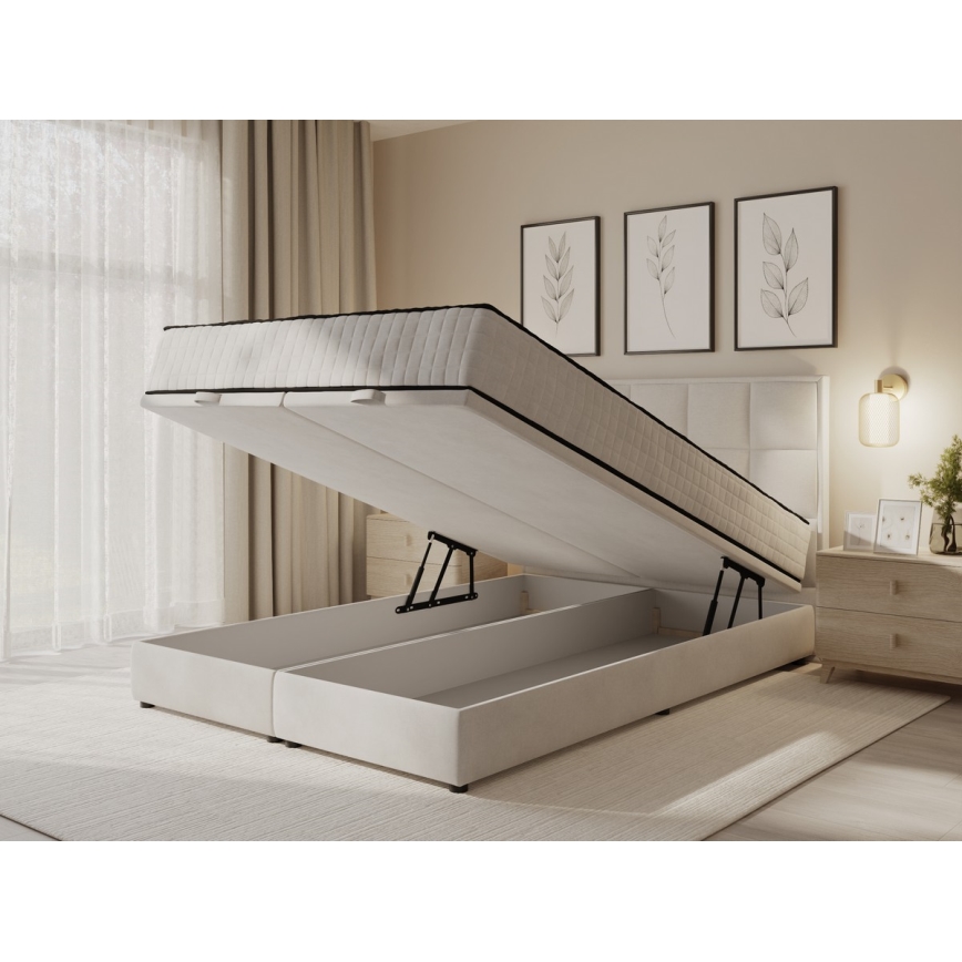 Lit tapissé GRACE 180x200 cm avec matelas et coffre de rangement, beige