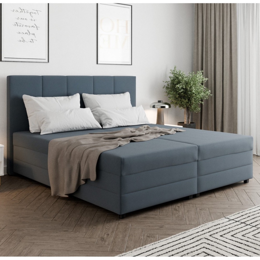 Lit tapissé ISABEL 160x200 avec matelas à ressorts et coffre de rangement, gris