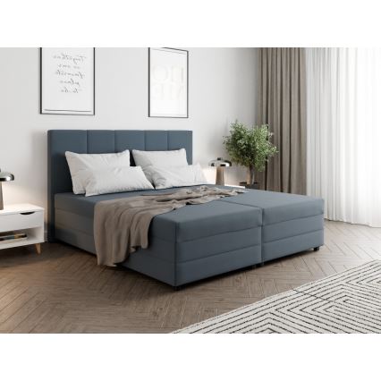 Lit tapissé ISABEL 160x200 avec matelas à ressorts et coffre de rangement, gris