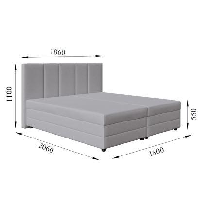 Lit rembourré ISABEL 180x200 avec matelas à ressorts et coffre de rangement, gris clair