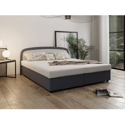 Lit tapissé MALIA 160x200 avec matelas à ressorts et coffre de rangement, gris