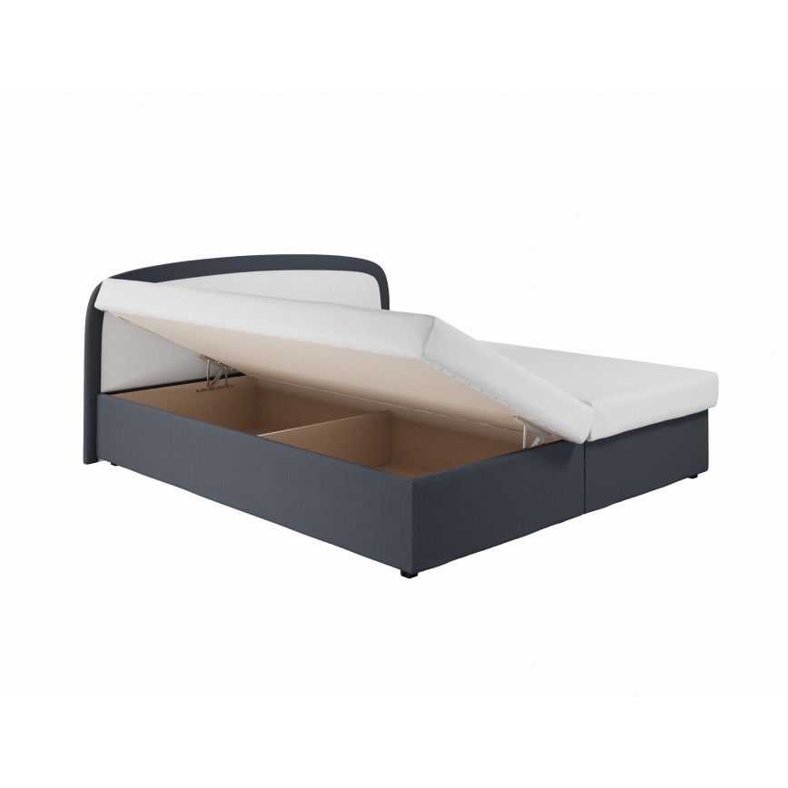 Lit tapissé MALIA 160x200 avec matelas à ressorts et coffre de rangement, gris