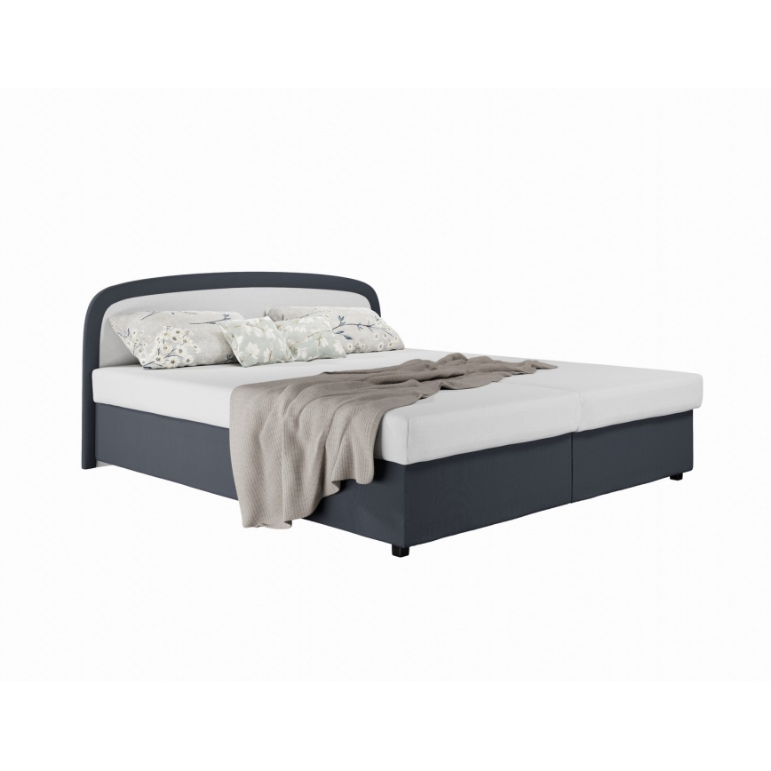 Lit tapissé MALIA 160x200 avec matelas à ressorts et coffre de rangement, gris