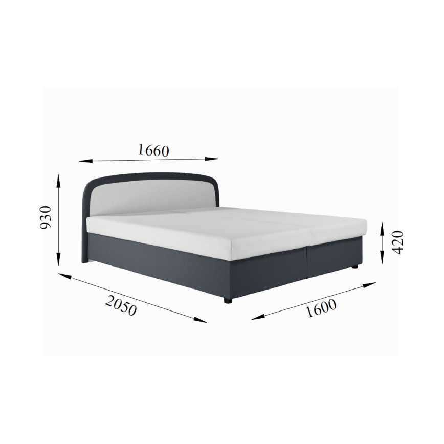 Lit tapissé MALIA 160x200 avec matelas à ressorts et coffre de rangement, gris