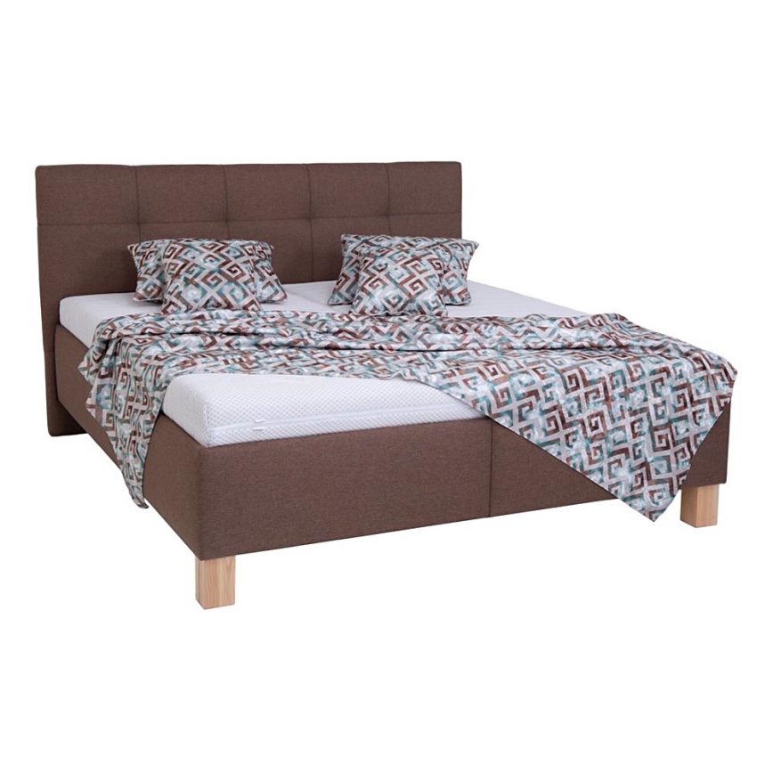 Lit tapissé MARIA 160 x 200 cm avec matelas et coffre de rangement, marron
