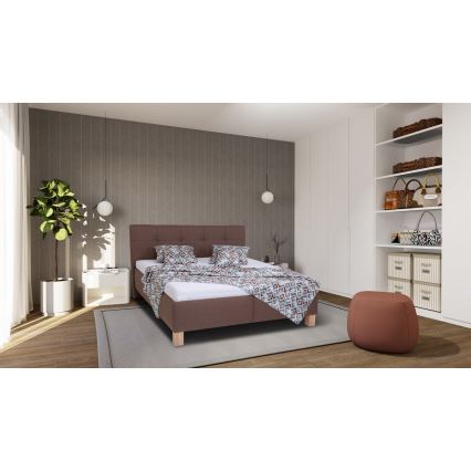Lit tapissé MARIA 160 x 200 cm avec matelas et coffre de rangement, marron