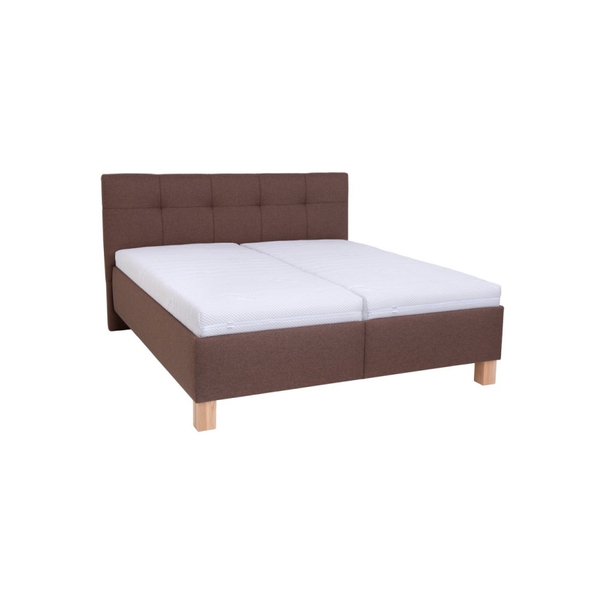 Lit tapissé MARIA 160 x 200 cm avec matelas et coffre de rangement, marron