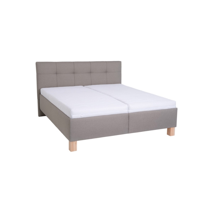 Lit tapissé MARIA 160x200 cm avec matelas et coffre de rangement, coloris taupe