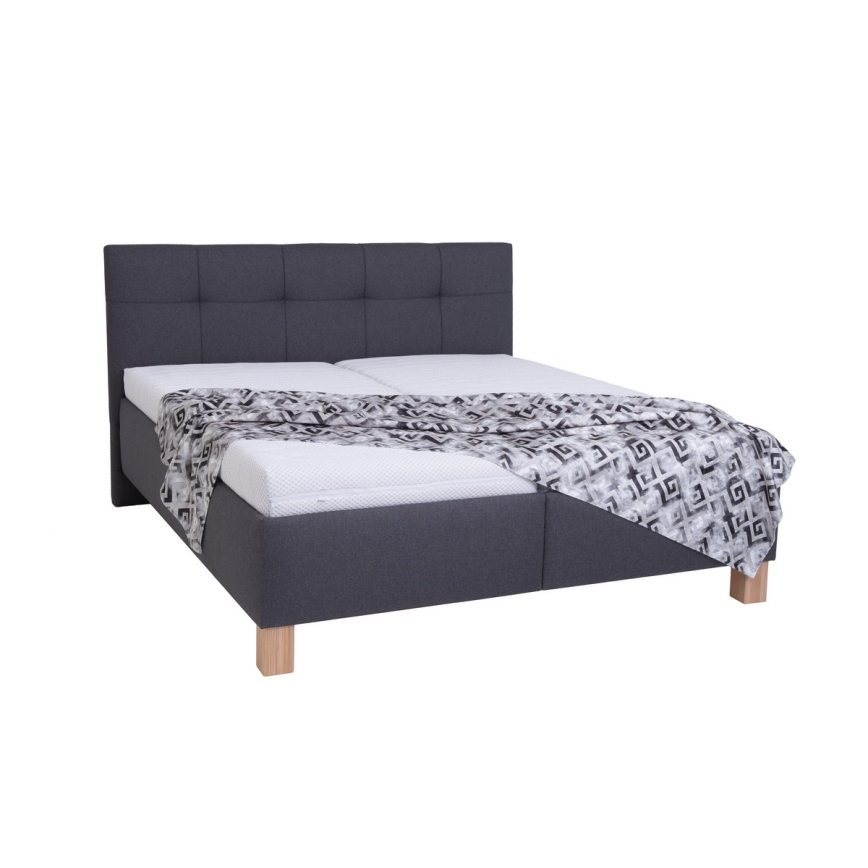 Lit tapissé MARIA 180 x 200 cm avec matelas et coffre de rangement, gris