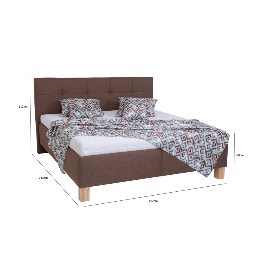 Lit tapissé MARIA 180x200 cm avec matelas et coffre de rangement, marron