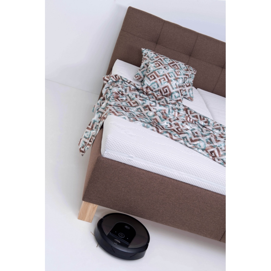 Lit tapissé MARIA 180x200 cm avec matelas inclus et grand coffre de rangement, coloris marron