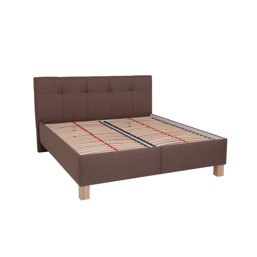 Lit tapissé MARIA 180x200 cm avec matelas inclus et grand coffre de rangement, coloris marron