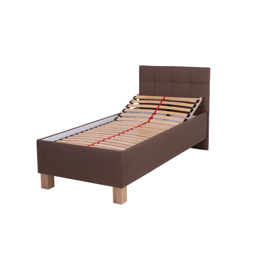 Lit tapissé MARIA ONE 90 x 200 cm avec coffre de rangement, marron, sans matelas