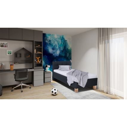 Lit tapissé MARIA ONE 90x200 cm avec matelas et coffre de rangement, anthracite