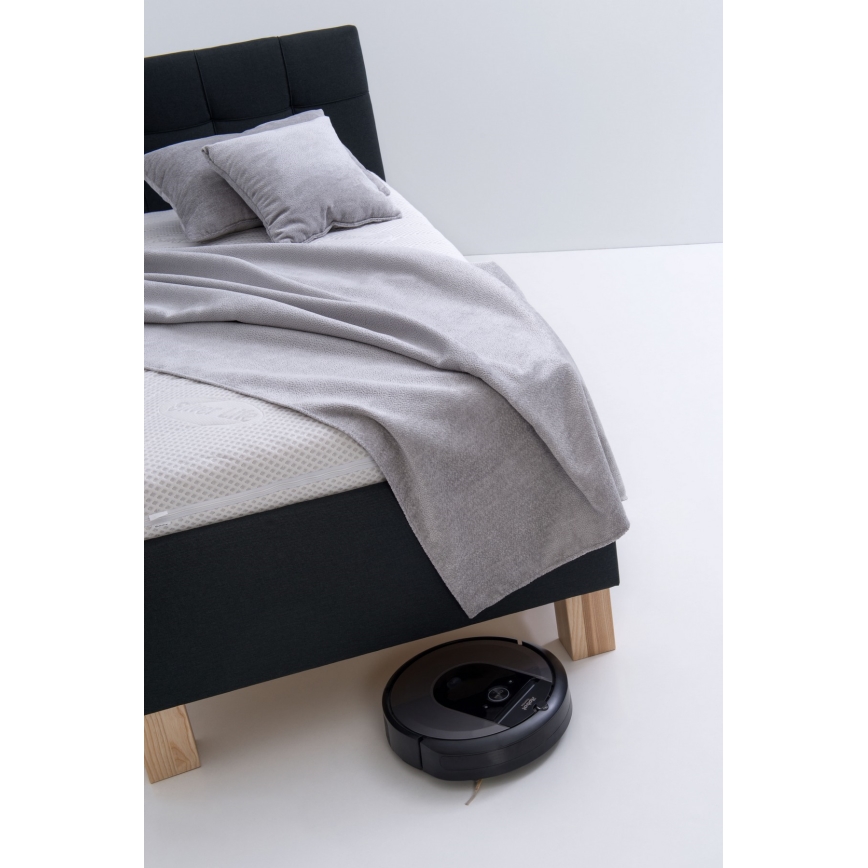 Lit tapissé MARIA ONE 90x200 cm avec matelas et coffre de rangement, anthracite