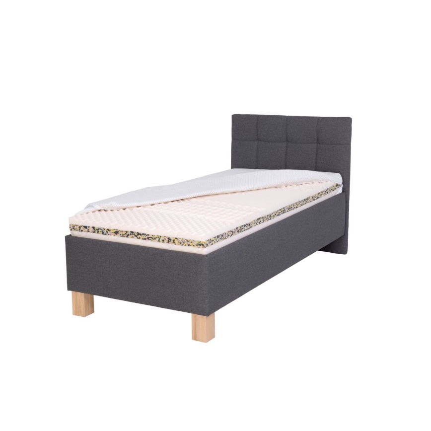 Lit tapissé MARIA ONE 90x200 cm avec matelas et coffre de rangement, gris
