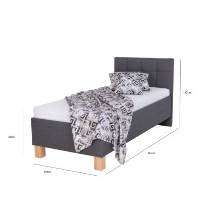 Lit tapissé MARIA ONE 90x200 cm avec matelas et coffre de rangement, gris