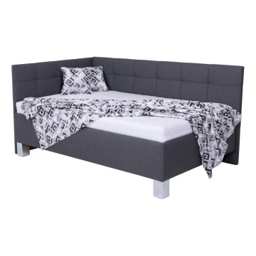 Lit tapissé MARIA PETITE 120 x 200 cm avec matelas et coffre de rangement, gris