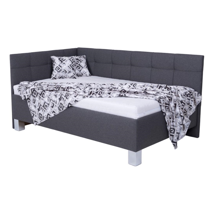 Lit tapissé MARIA PETITE 120 x 200 cm avec matelas et coffre de rangement, gris