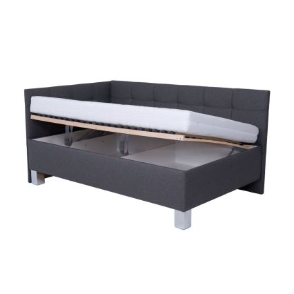 Lit tapissé MARIA PETITE 120 x 200 cm avec matelas et coffre de rangement, gris
