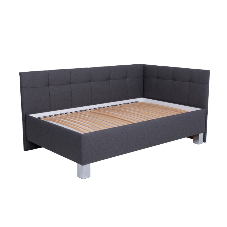 Lit tapissé MARIA PETITE 120 x 200 cm avec matelas et coffre de rangement, gris