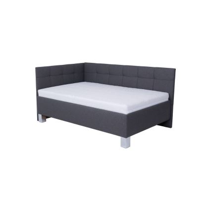 Lit tapissé MARIA PETITE 120 x 200 cm avec matelas et coffre de rangement, gris