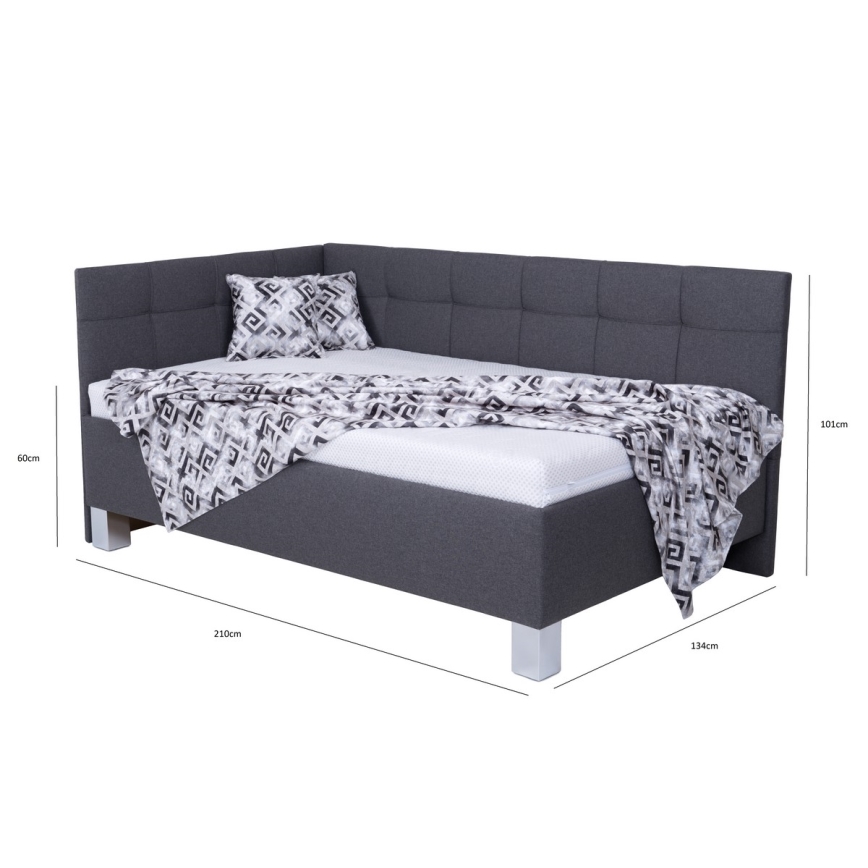 Lit tapissé MARIA PETITE 120 x 200 cm avec matelas et coffre de rangement, gris