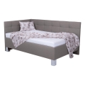 Lit tapissé MARIA PETITE 120 x 200 cm avec matelas et coffre de rangement taupe