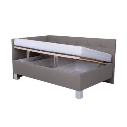 Lit tapissé MARIA PETITE 120 x 200 cm avec matelas et coffre de rangement taupe