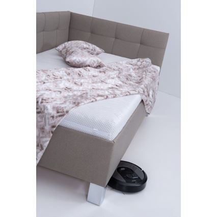 Lit tapissé MARIA PETITE 120 x 200 cm avec matelas et coffre de rangement taupe