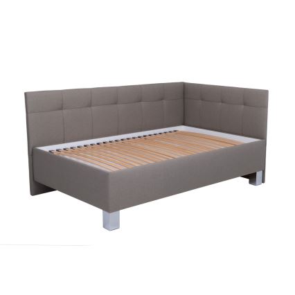 Lit tapissé MARIA PETITE 120 x 200 cm avec matelas et coffre de rangement taupe