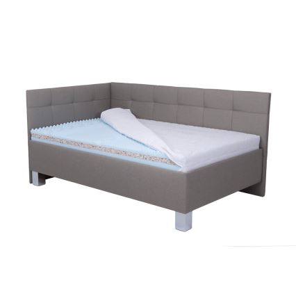 Lit tapissé MARIA PETITE 120 x 200 cm avec matelas et coffre de rangement taupe