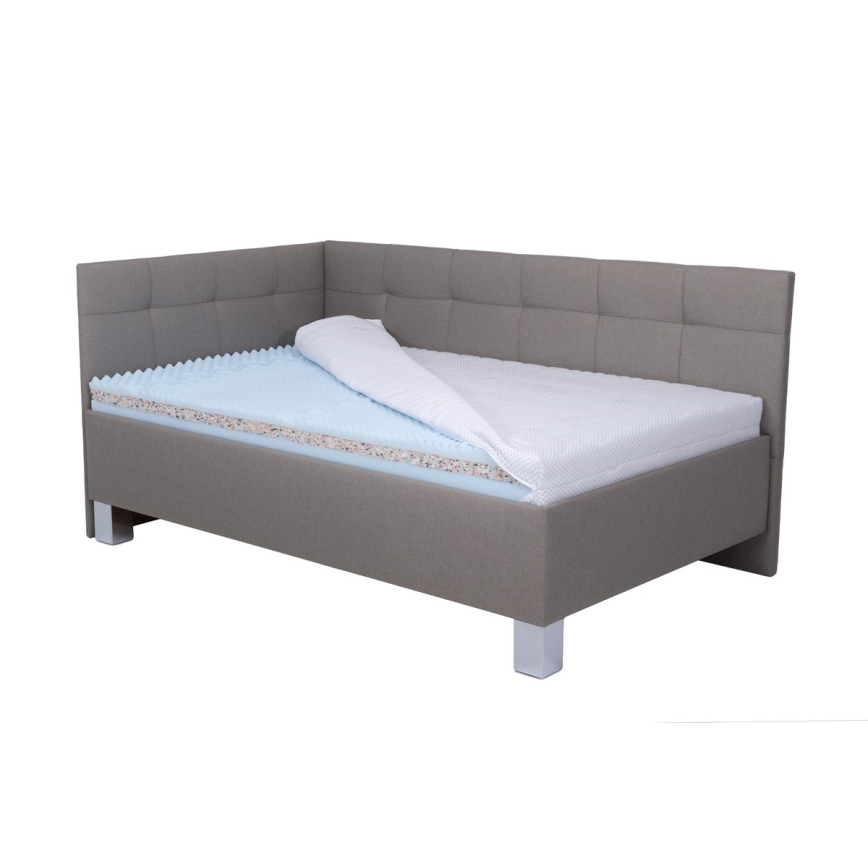 Lit tapissé MARIA PETITE 120 x 200 cm avec matelas et coffre de rangement taupe