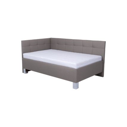 Lit tapissé MARIA PETITE 120 x 200 cm avec matelas et coffre de rangement taupe