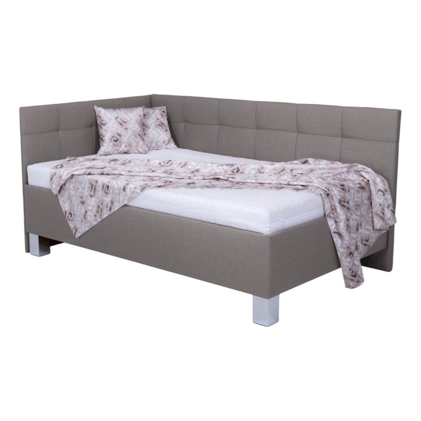 Lit tapissé MARIA PETITE 120x200 cm taupe avec matelas et coffre de rangement